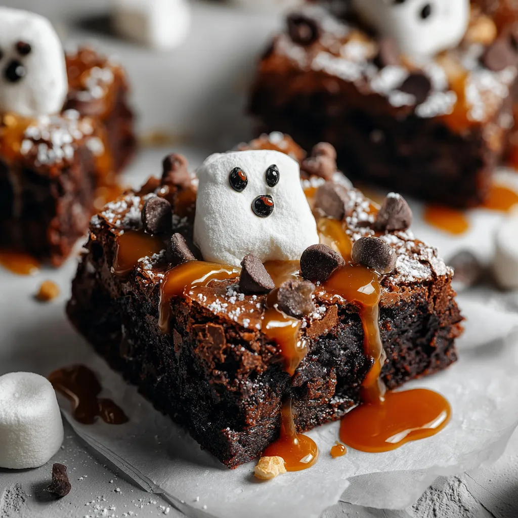A ghostly caramel marshmallow brownie.