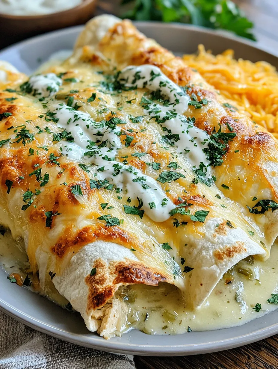 A plate of creamy white chicken enchiladas.