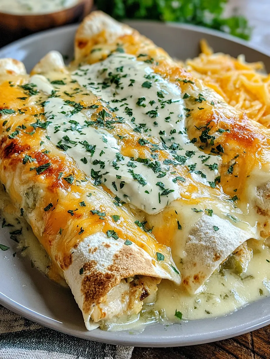 A plate of creamy white chicken enchiladas.