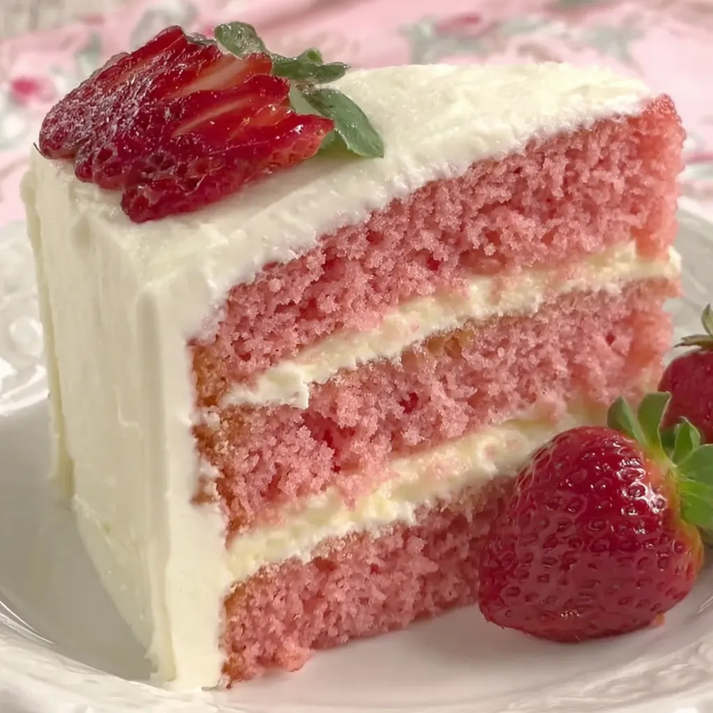 A slice of strawberry lemonade layer cake.
