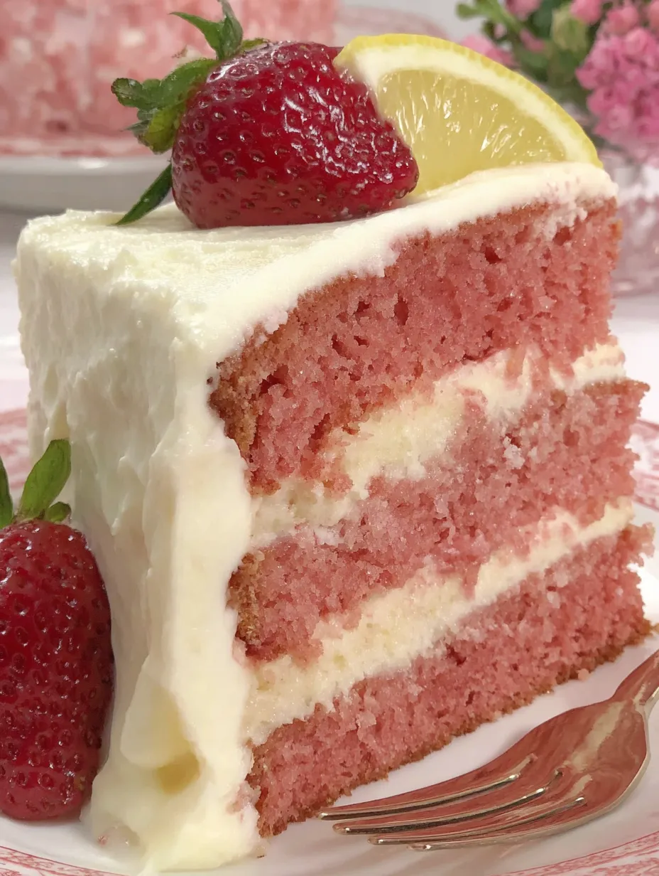 A slice of strawberry lemonade layer cake.
