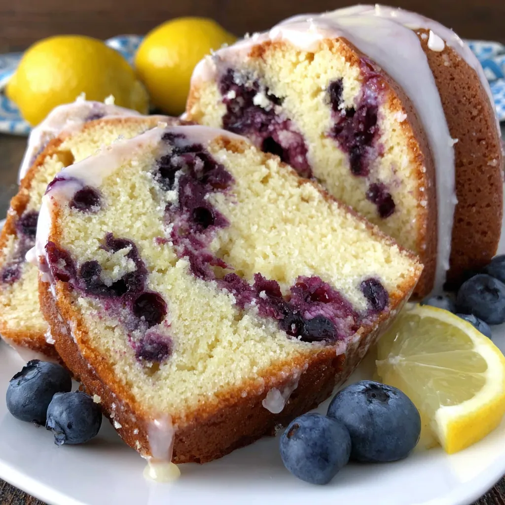 A slice of lemon blueberry pound cake.