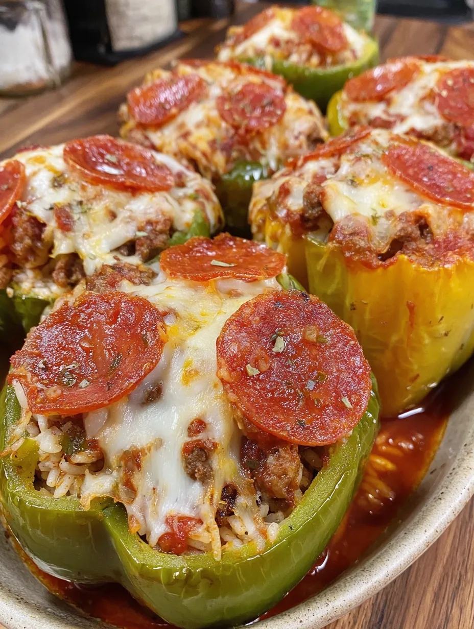 A bowl of pizza stuffed peppers.