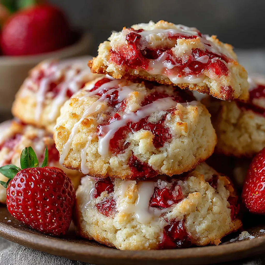 A stack of cream cheese strawberry cookies.