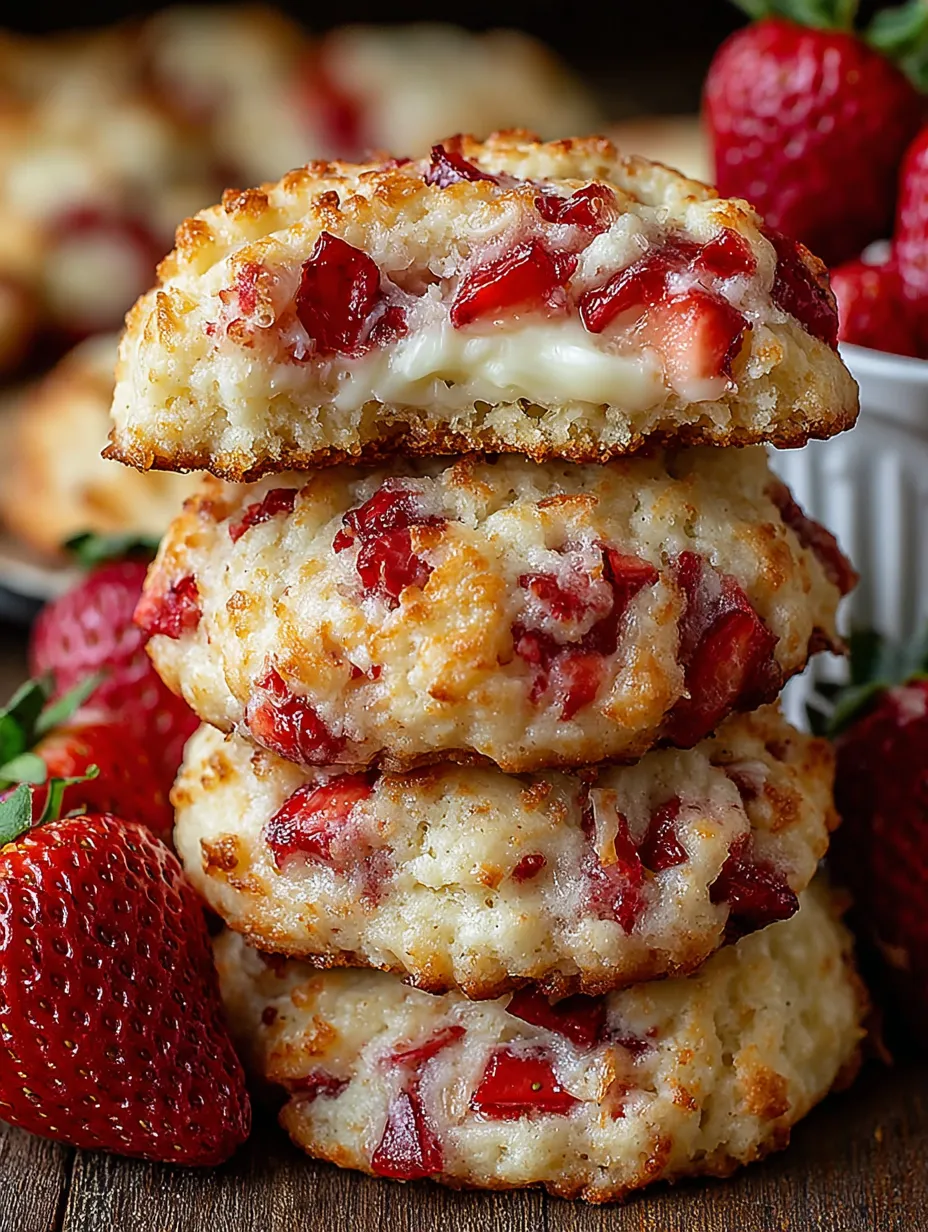 A stack of cream cheese strawberry cookies.