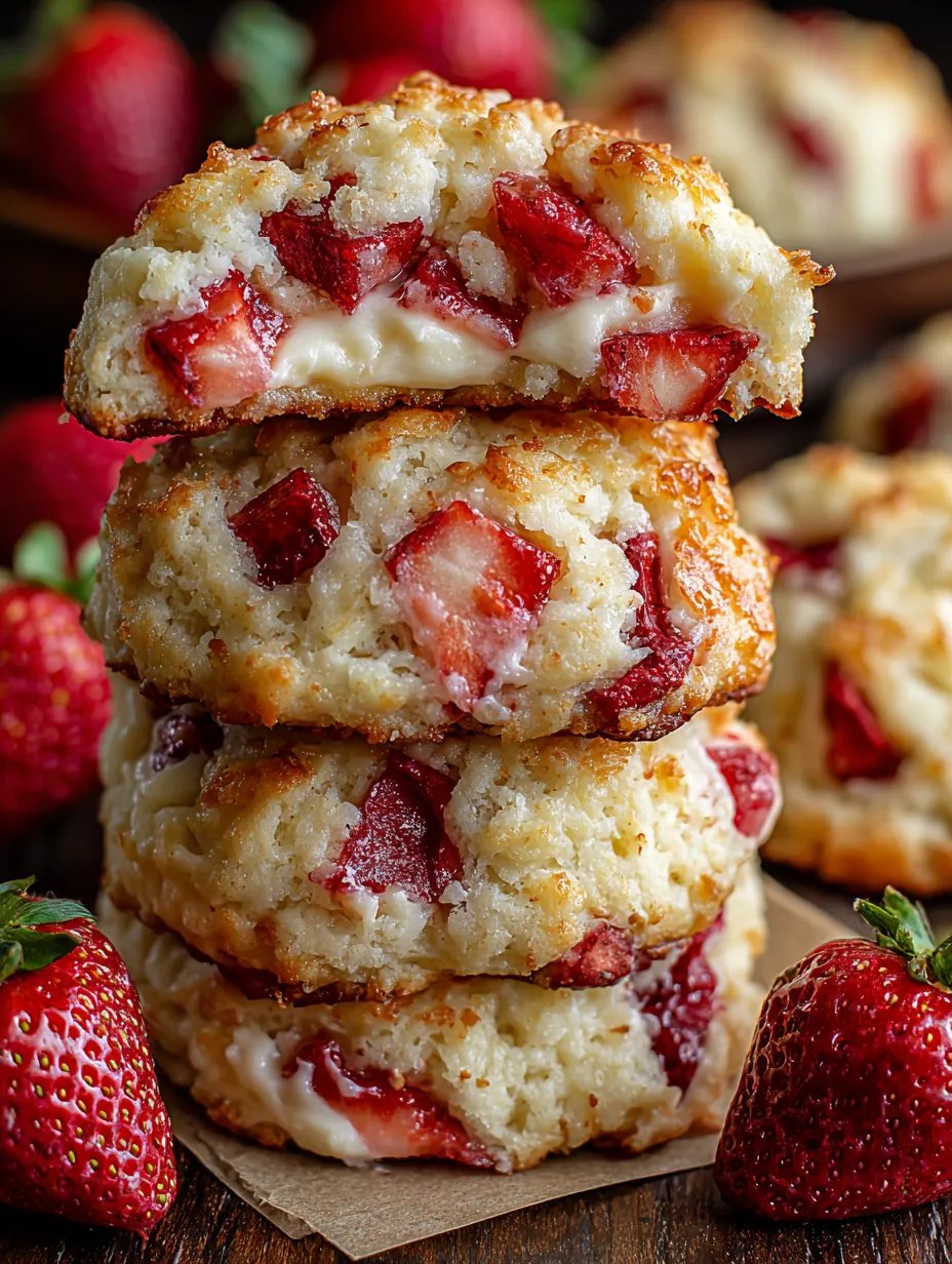 A stack of cream cheese strawberry cookies.
