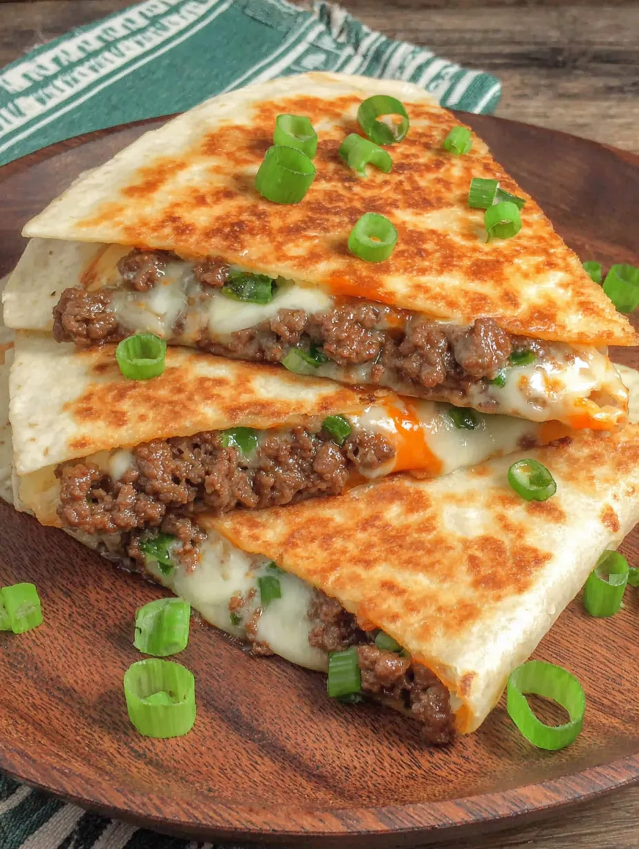 A stack of Korean beef quesadillas.