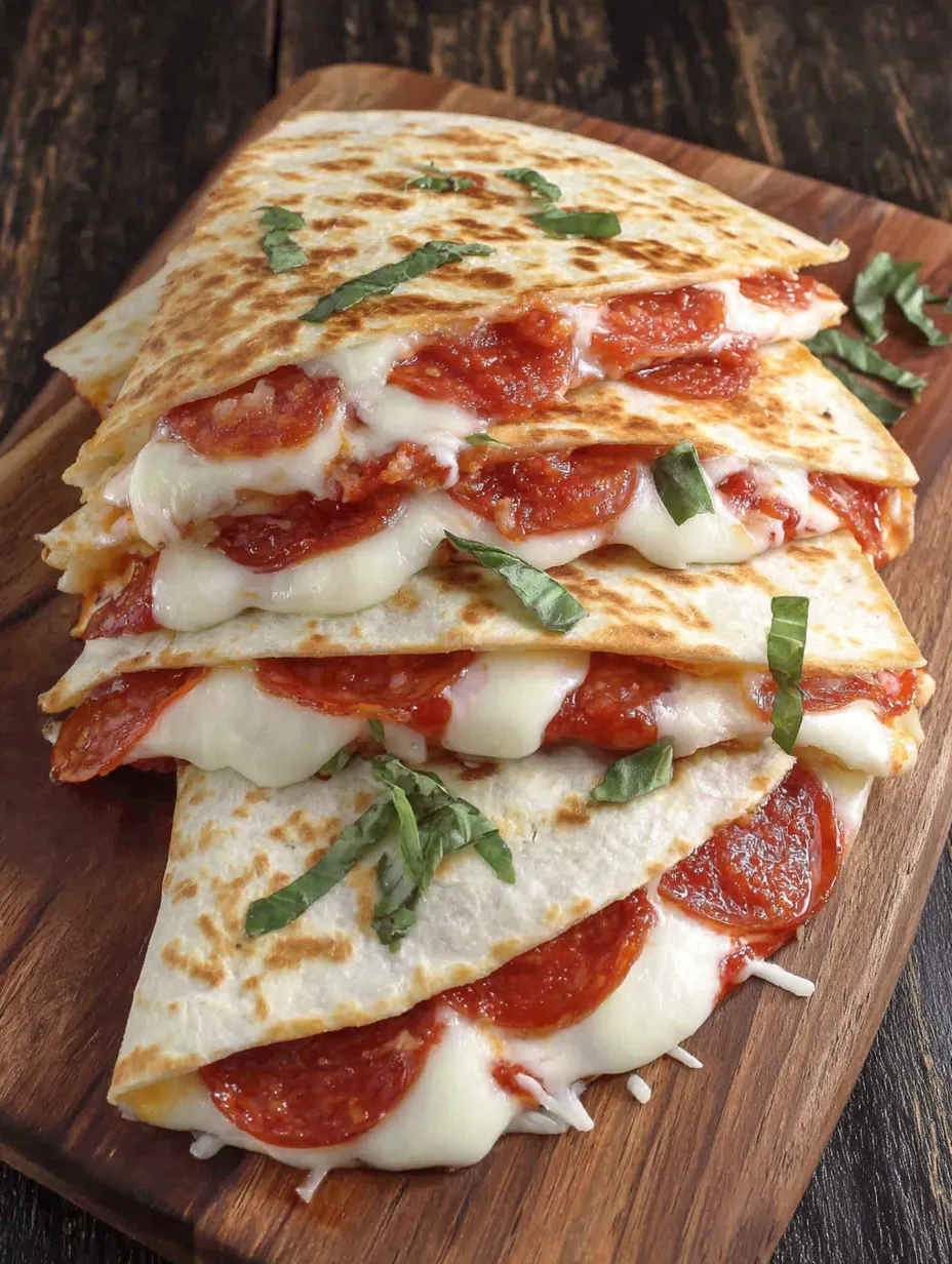 A stack of pizza quesadillas.