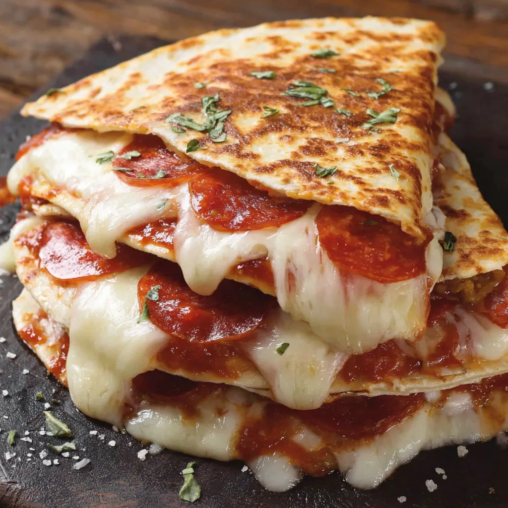 A stack of pizza quesadillas.
