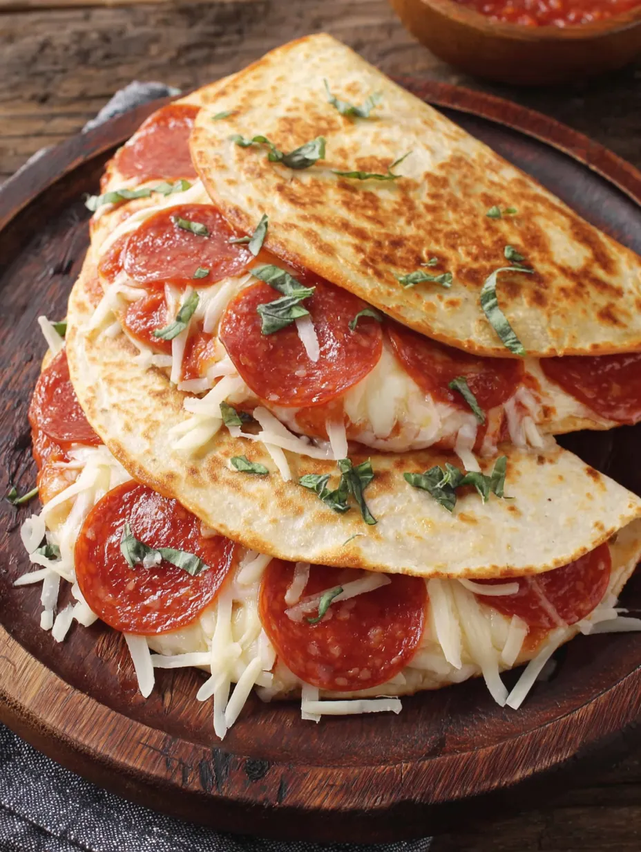 A stack of pizza quesadillas.