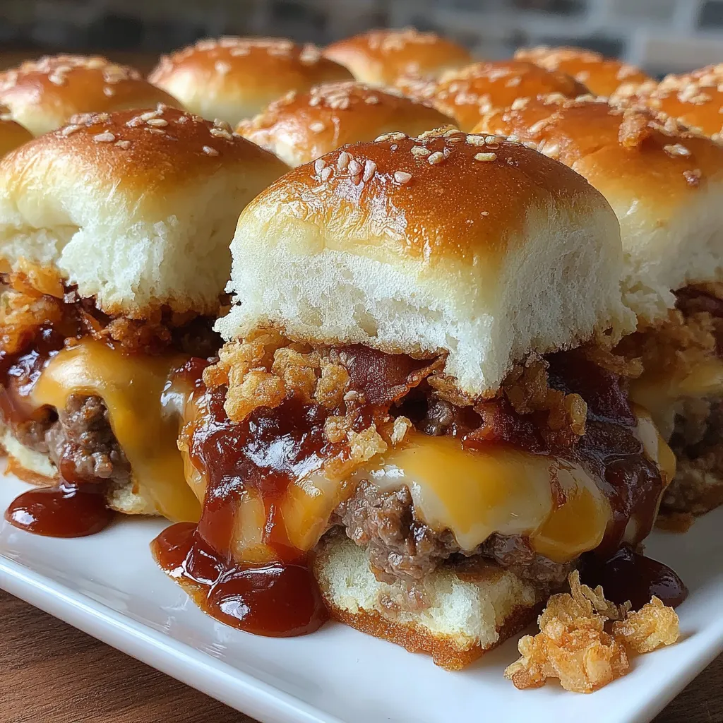 A plate of BBQ cheeseburger sliders.