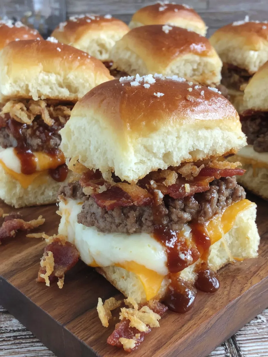 A plate of BBQ Cheeseburger Sliders.