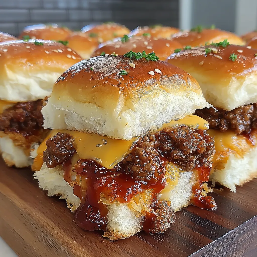 A plate of BBQ cheeseburger sliders.