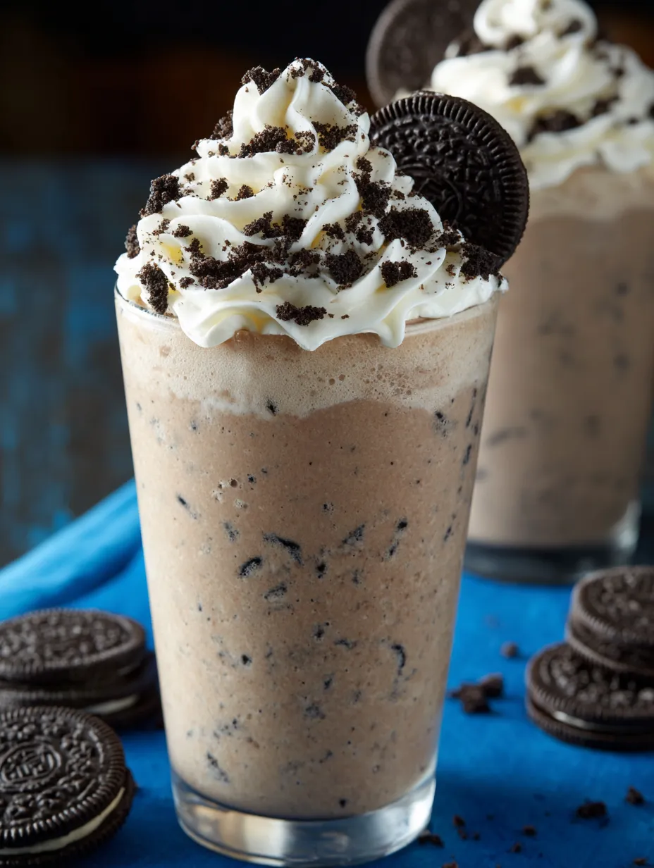 A glass of cookies and cream frappuccino.