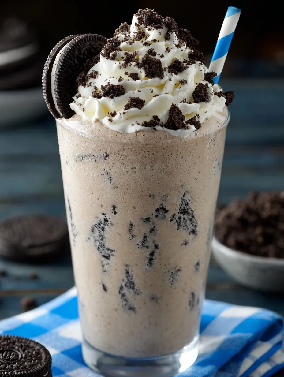 A glass of cookies and cream frappuccino.