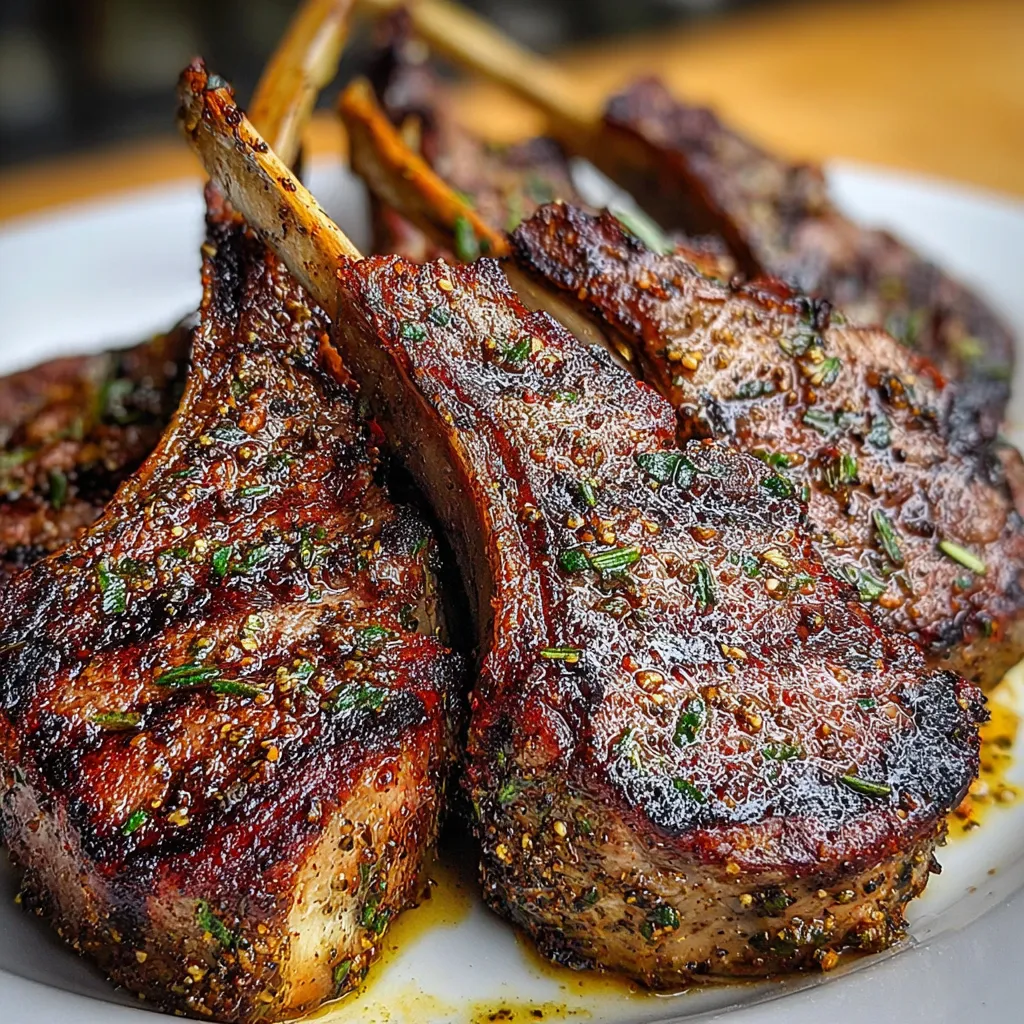 Grilled Lamb Chops on a white plate.