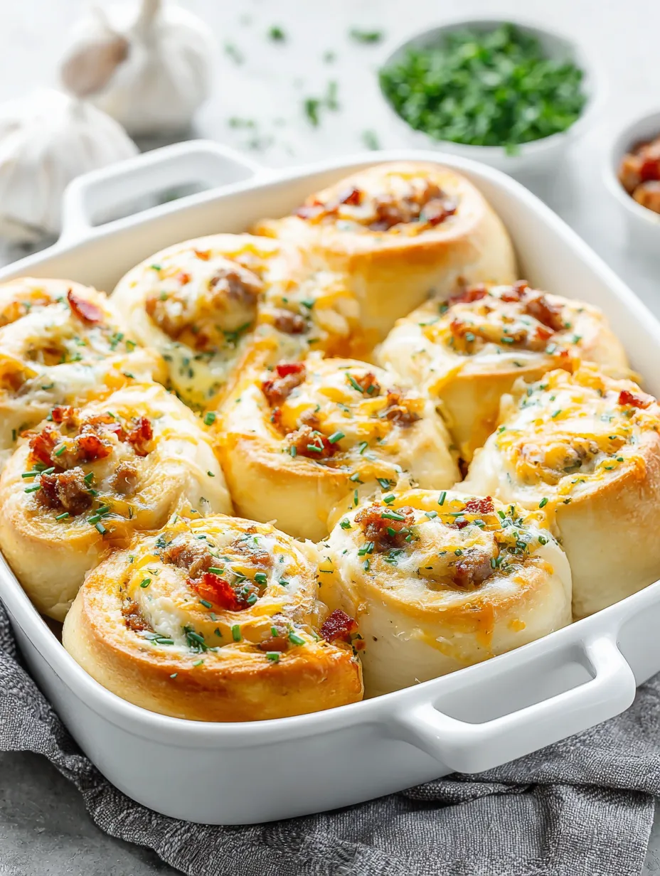 A white bowl filled with French onion breakfast rolls.