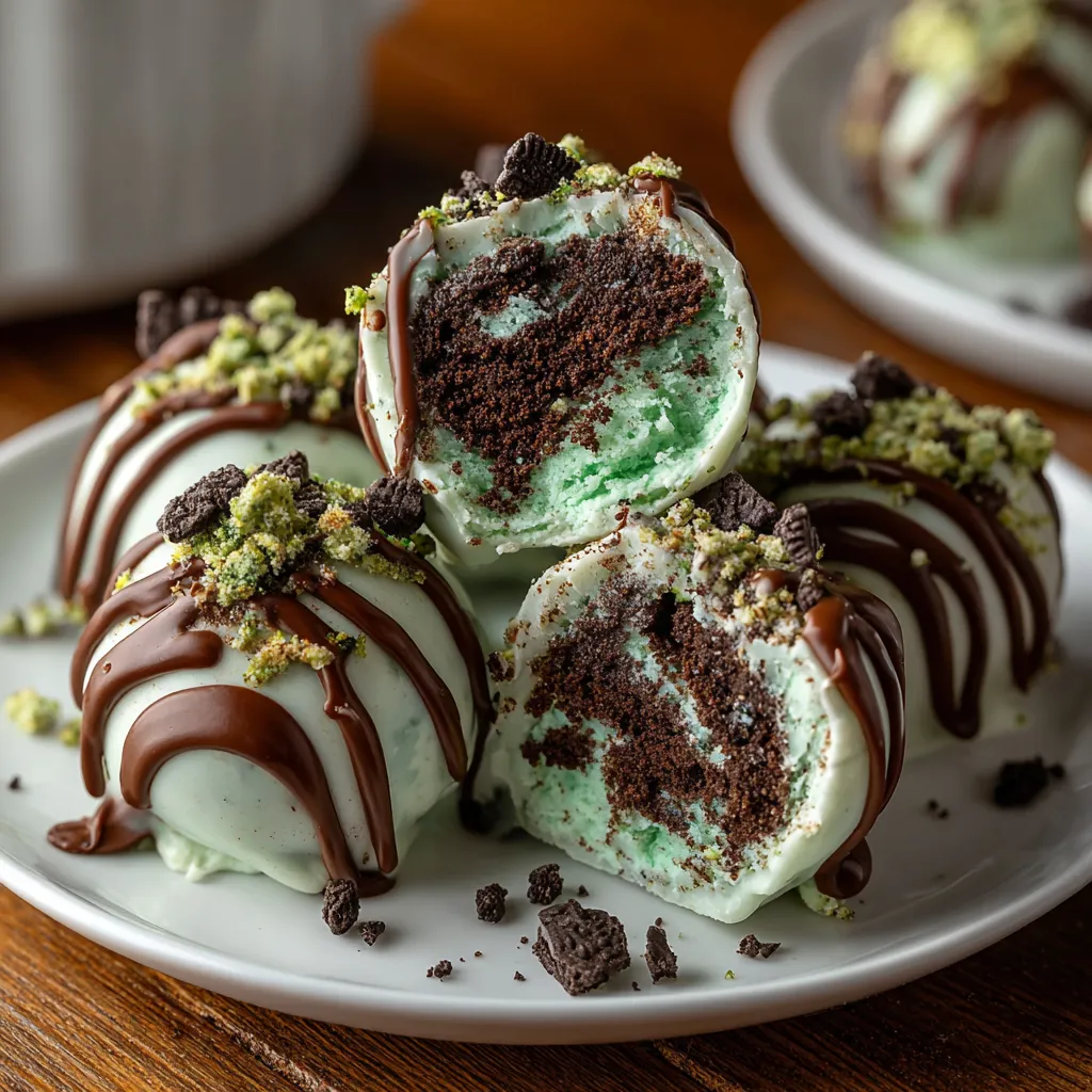 A plate of chocolate and mint truffles.