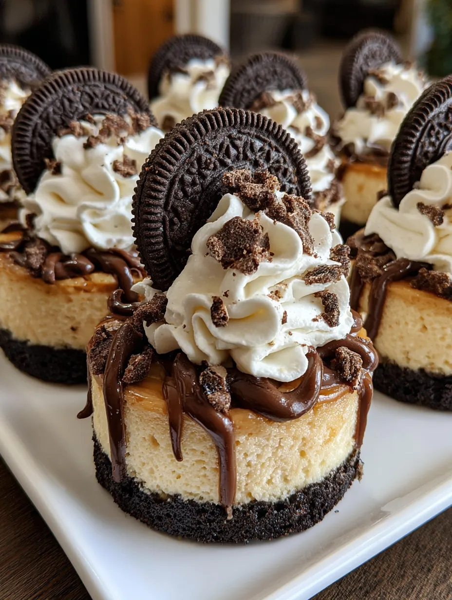A plate of Oreo cheesecake cookies with chocolate drizzle.