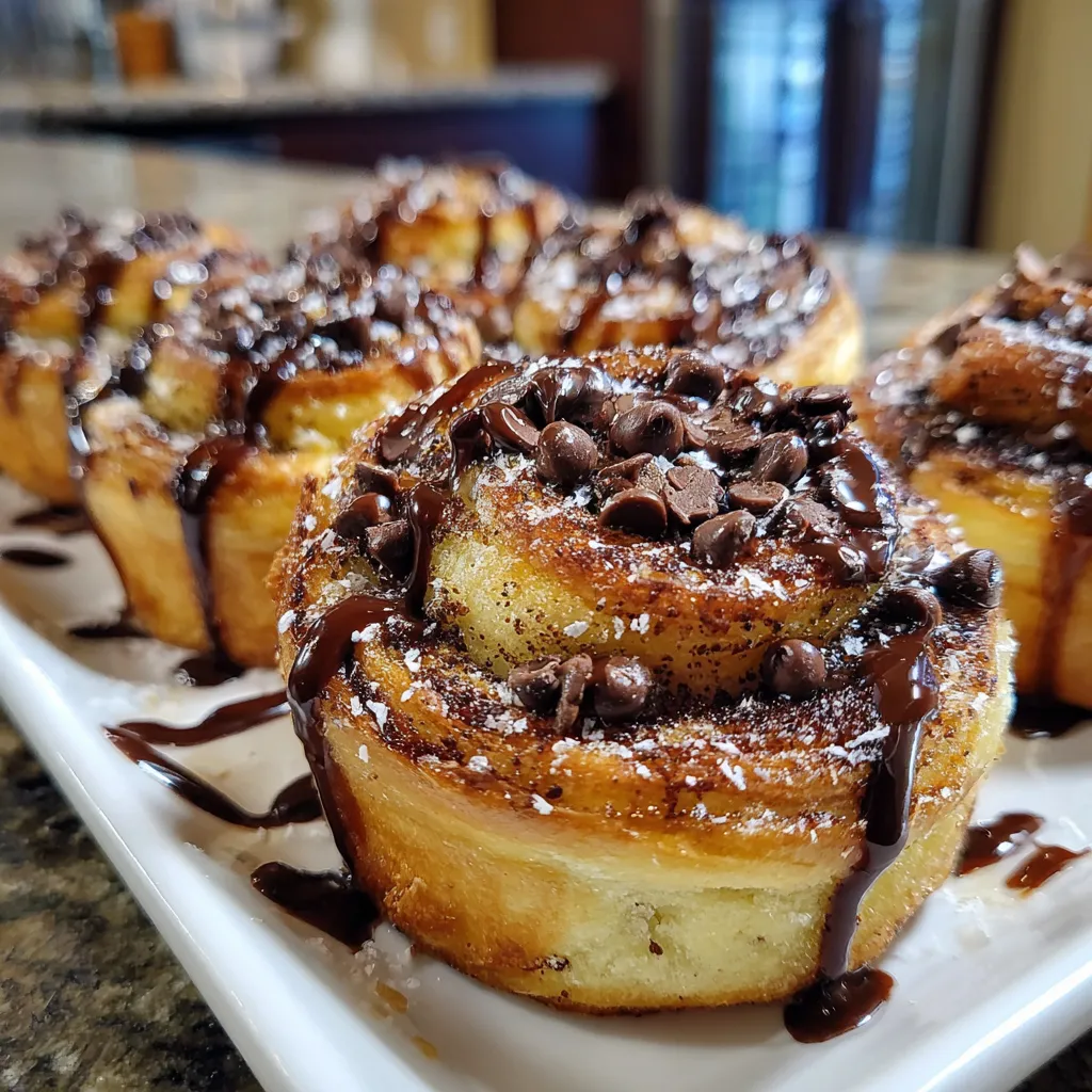 Chocolate chip cruffins on a plate.