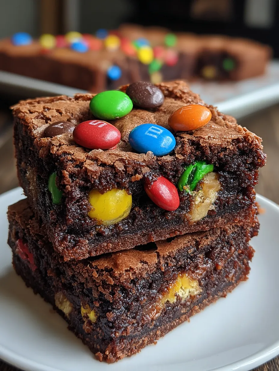 A chocolate fudge brownie with M&M's.