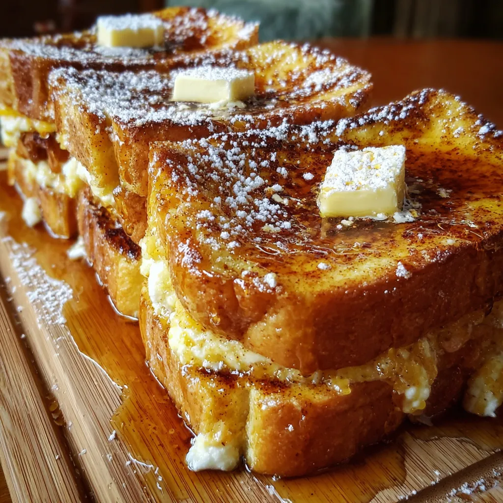 A stack of French toast with powdered sugar on top.
