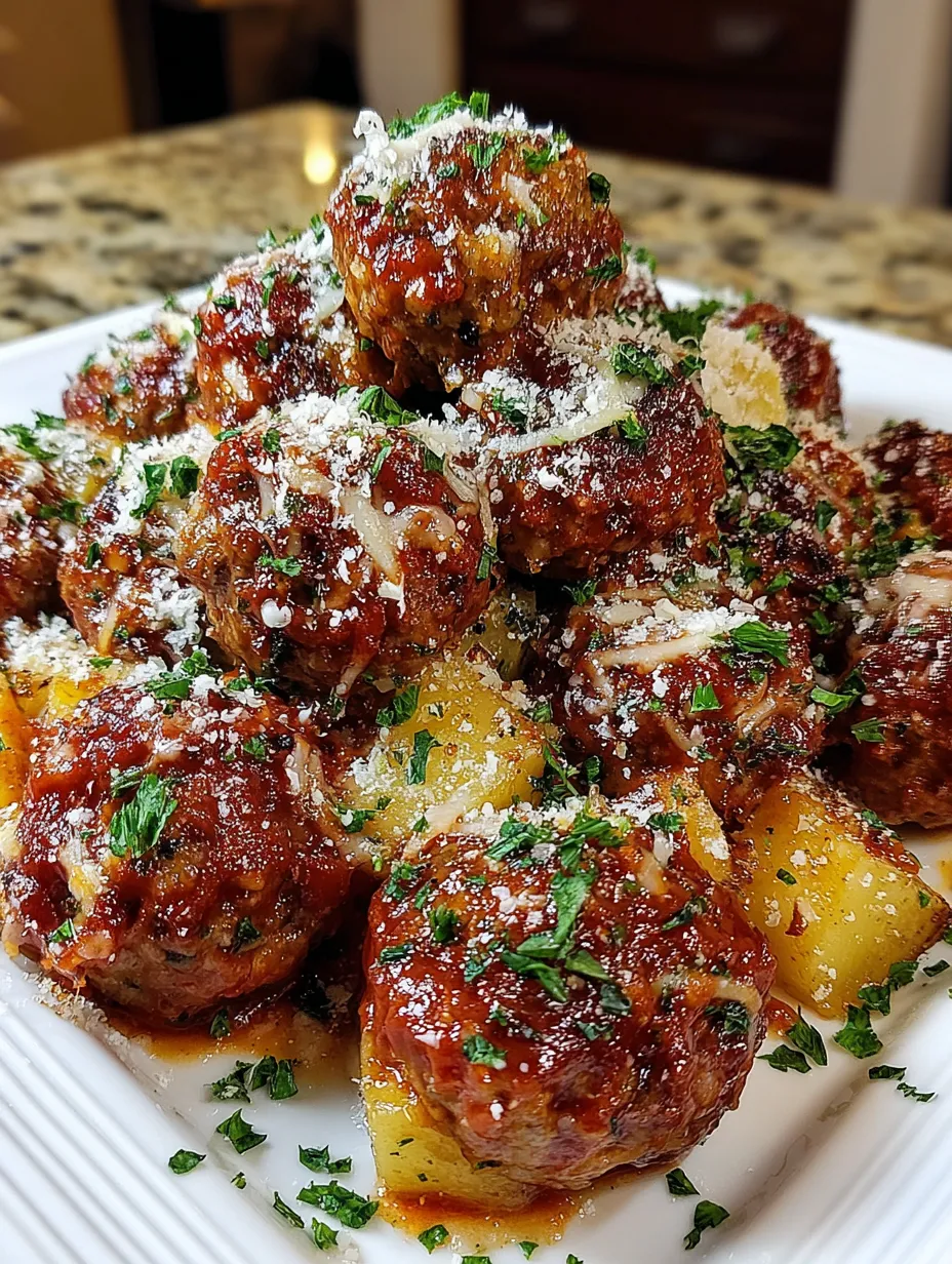 A plate of meatballs with potatoes and cheese.