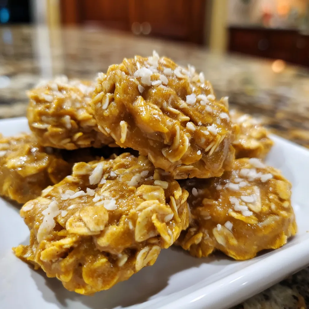 A plate of pumpkin spice no bake cookies.