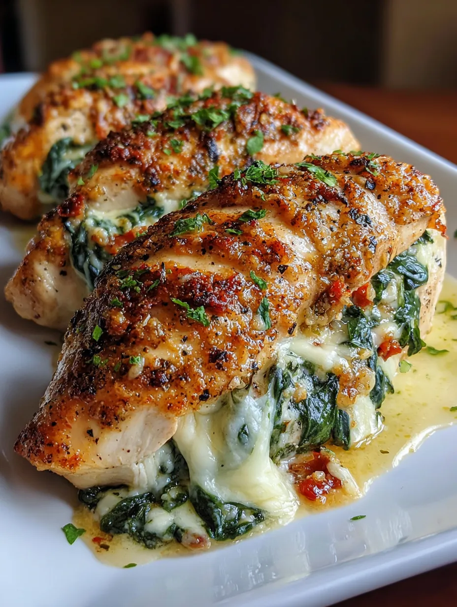 Mozzarella stuffed chicken on a plate.