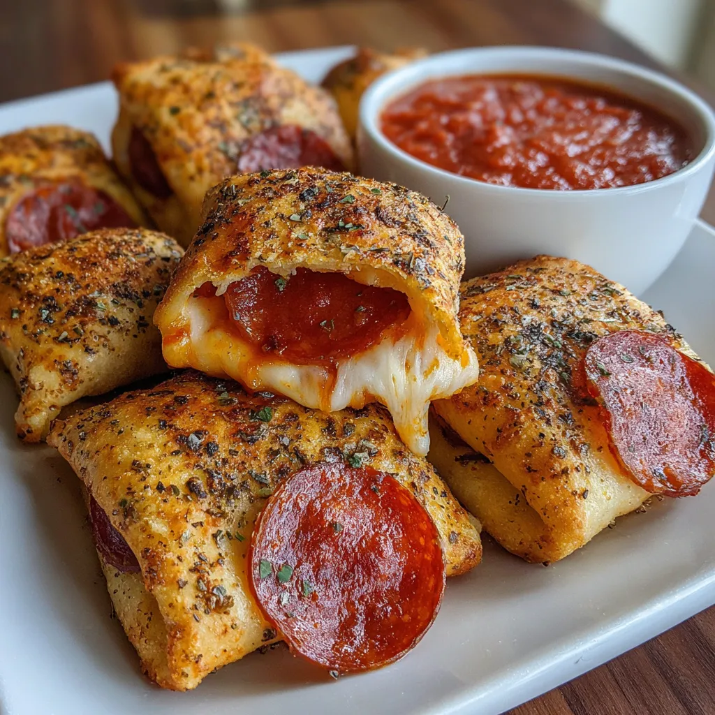 A plate of air fryer pizza rolls.