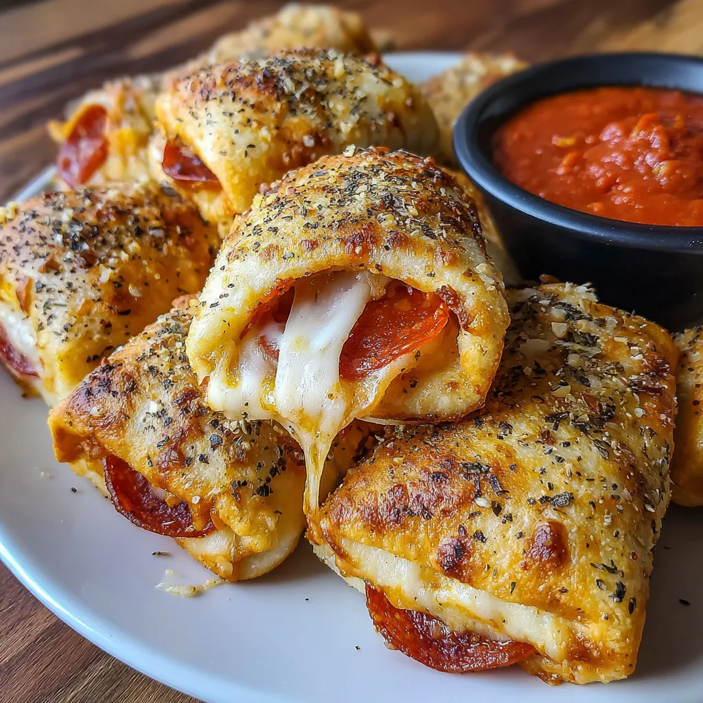 A plate of air fryer pizza rolls.