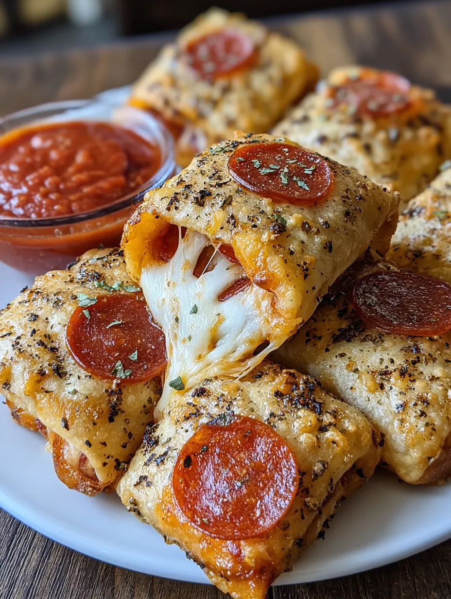 Air fryer pizza rolls with marinara sauce.