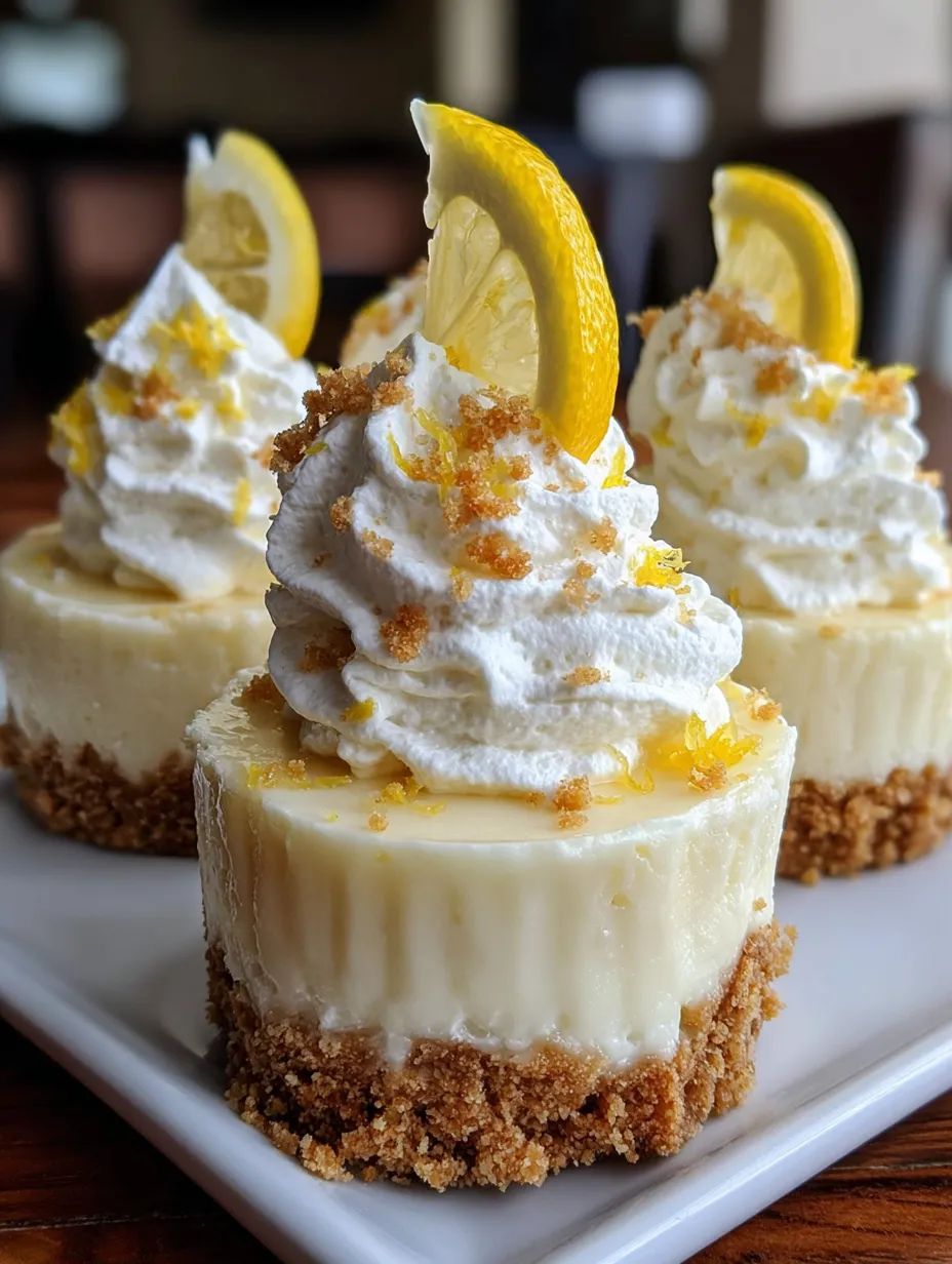 Lemon meringue cheesecakes with whipped cream.