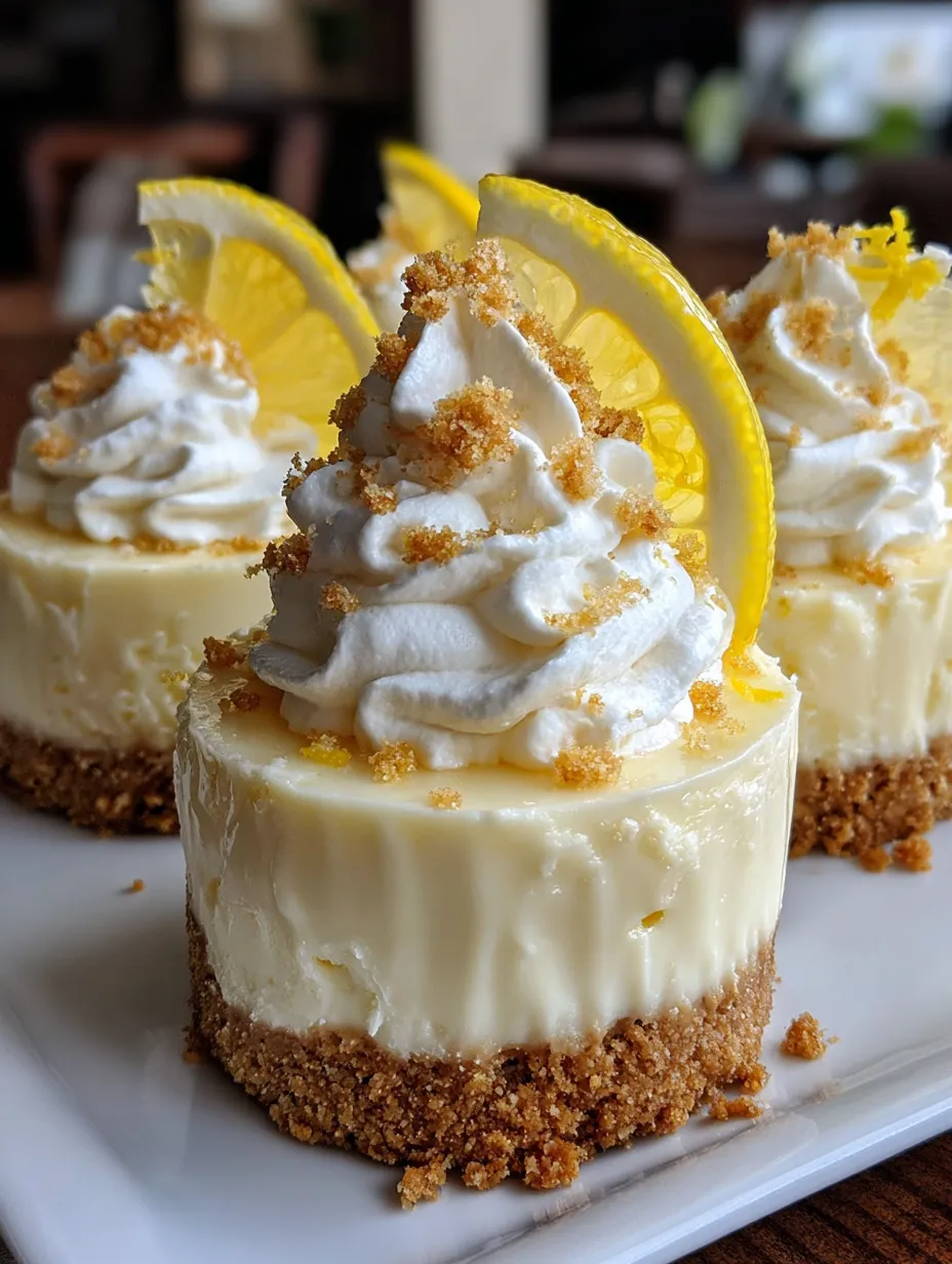 Two lemon meringue cheesecakes with whipped cream on top.