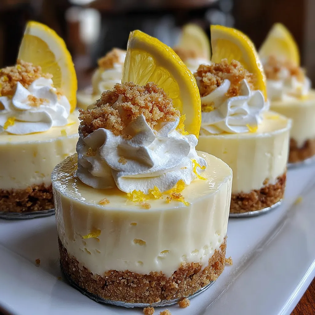 Lemon meringue cheesecakes with whipped cream.