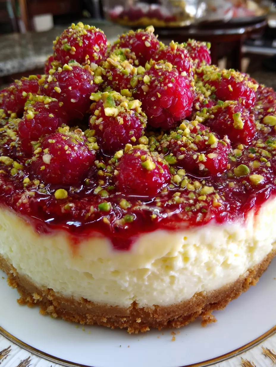 A slice of Raspberry Pistachio Cheesecake Delight.