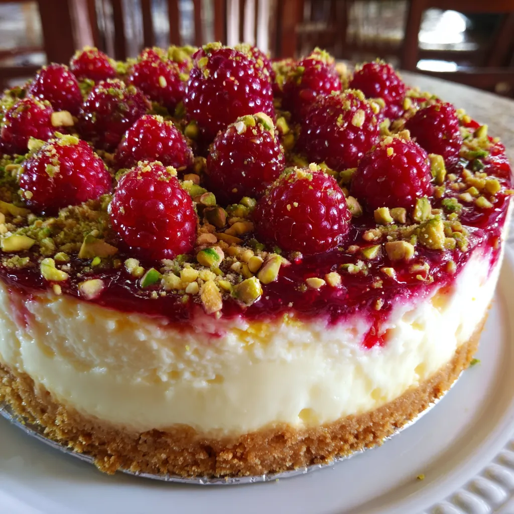 A slice of Raspberry Pistachio Cheesecake Delight.
