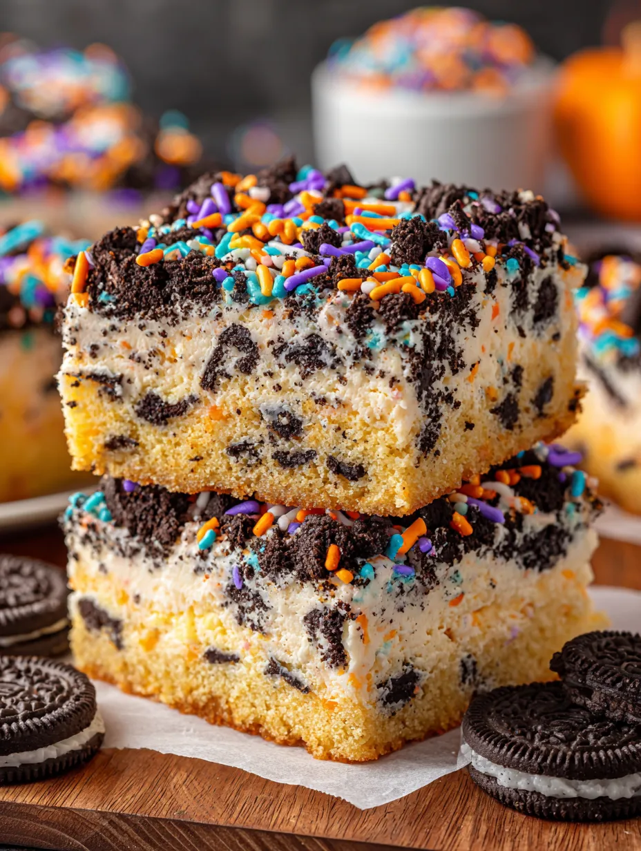 Halloween Oreo Cake Bars.
