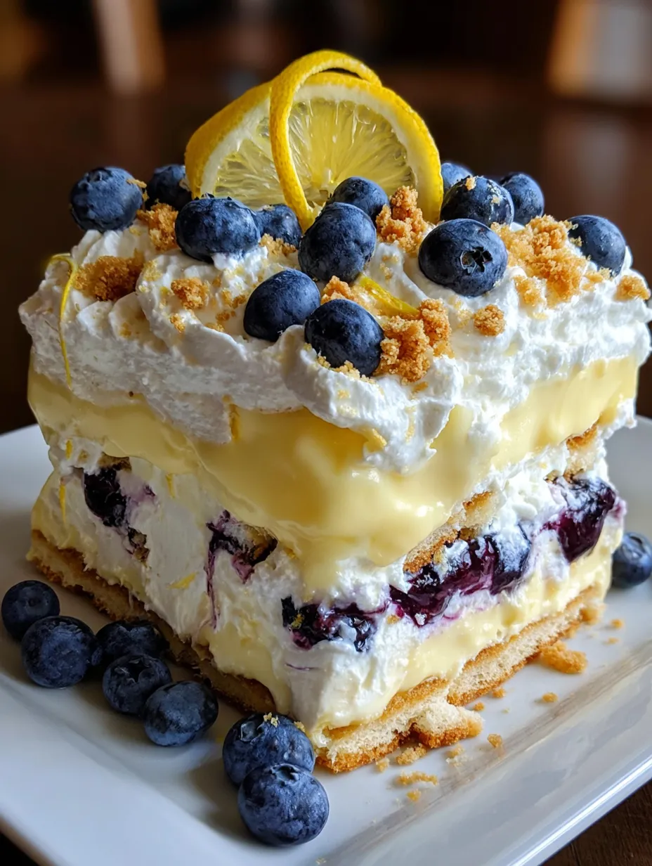 A slice of lemon blueberry icebox cake.