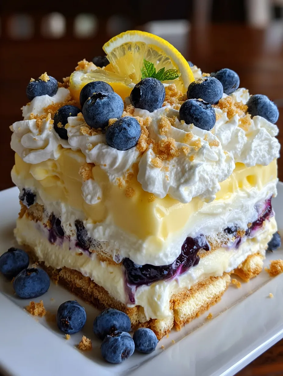 A slice of lemon blueberry icebox cake.