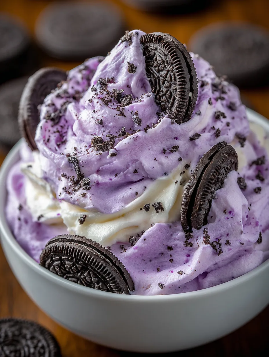 A bowl of Halloween Oreo Cheesecake Fluff.