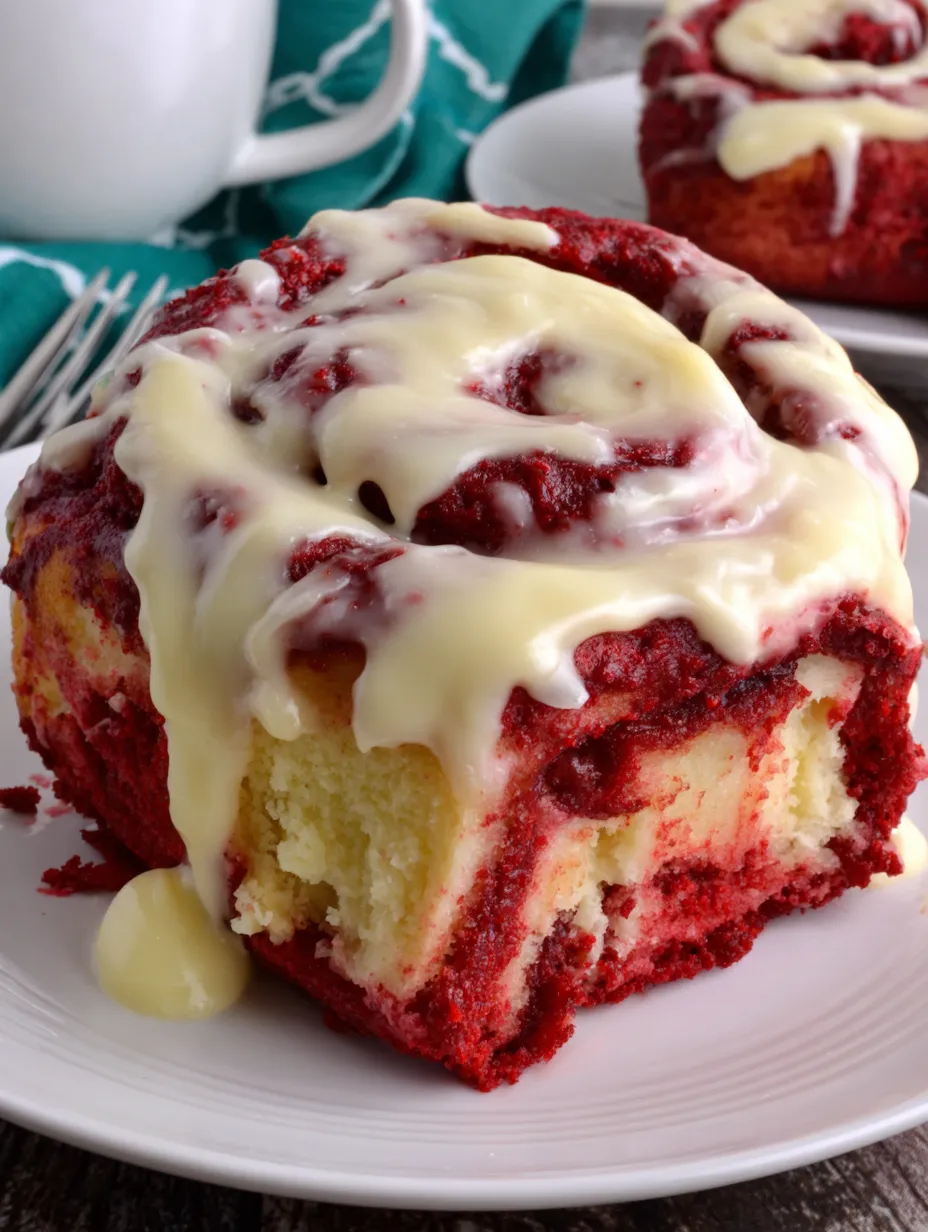 A red velvet cake roll with white frosting.