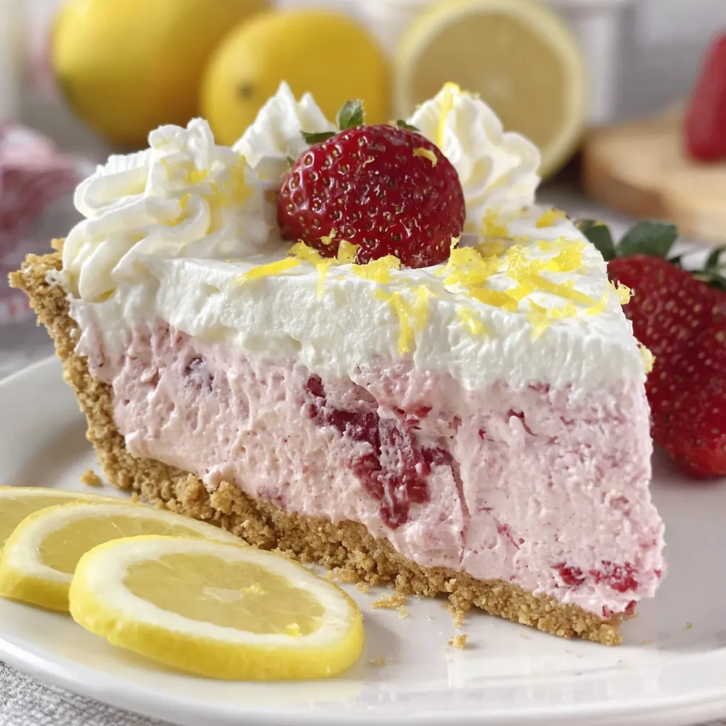 A slice of strawberry lemonade dream pie.
