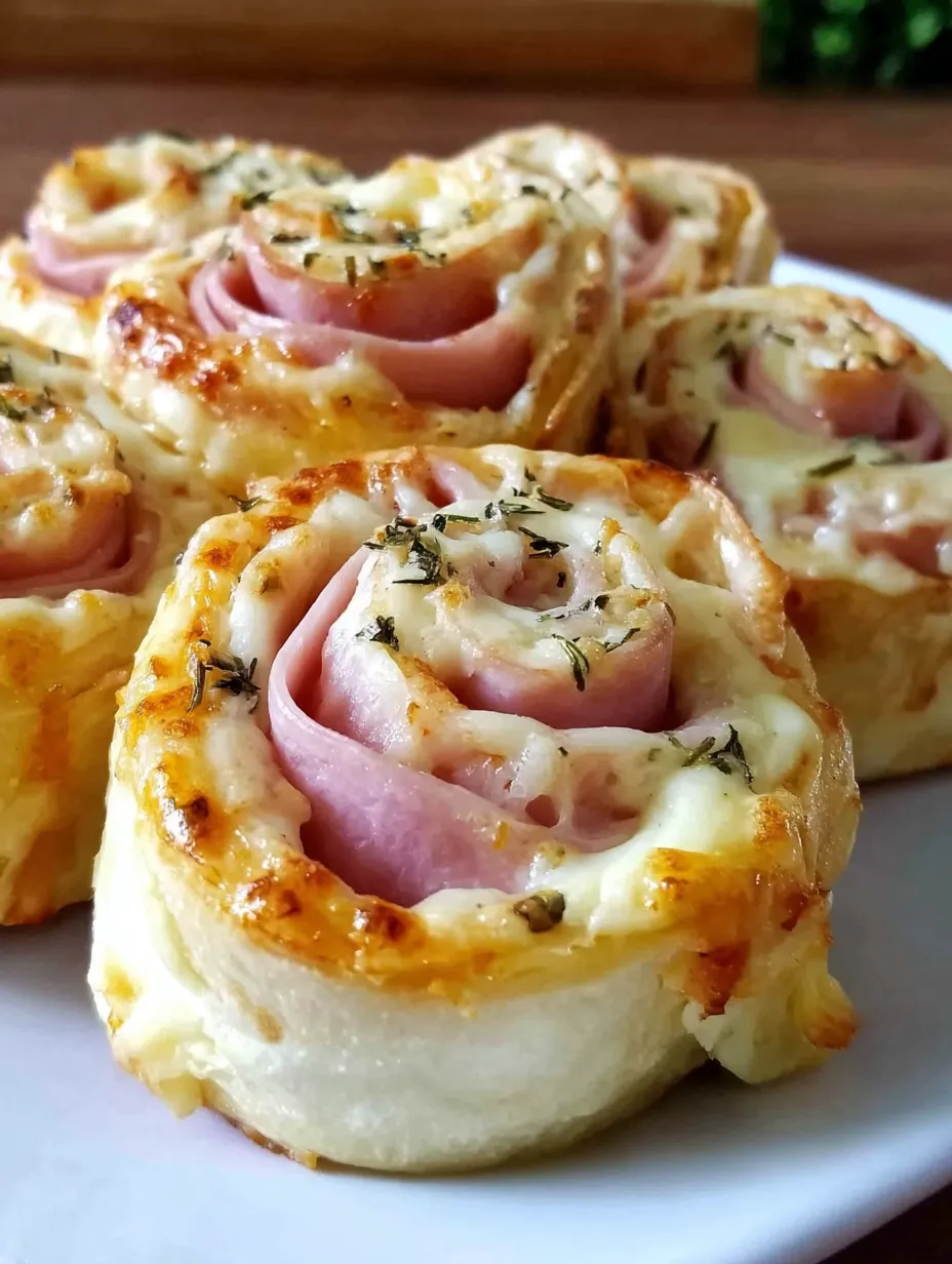 A plate of ham and cheese pinwheels.