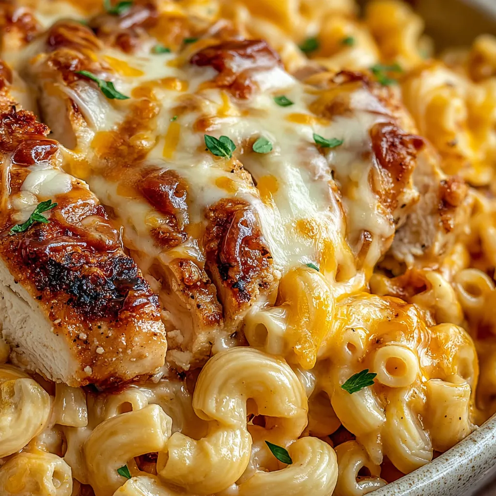 A bowl of BBQ chicken mac and cheese.