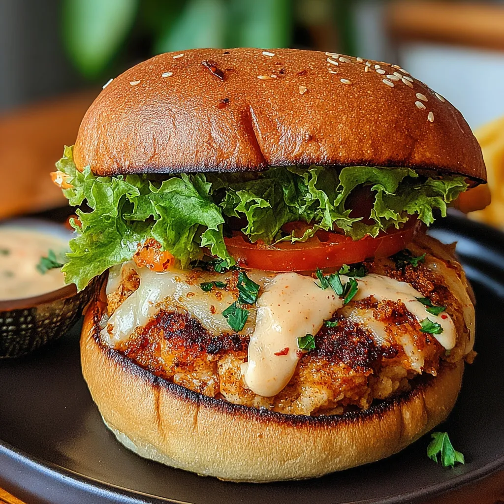 A spicy chipotle chicken burger with lettuce and tomato.