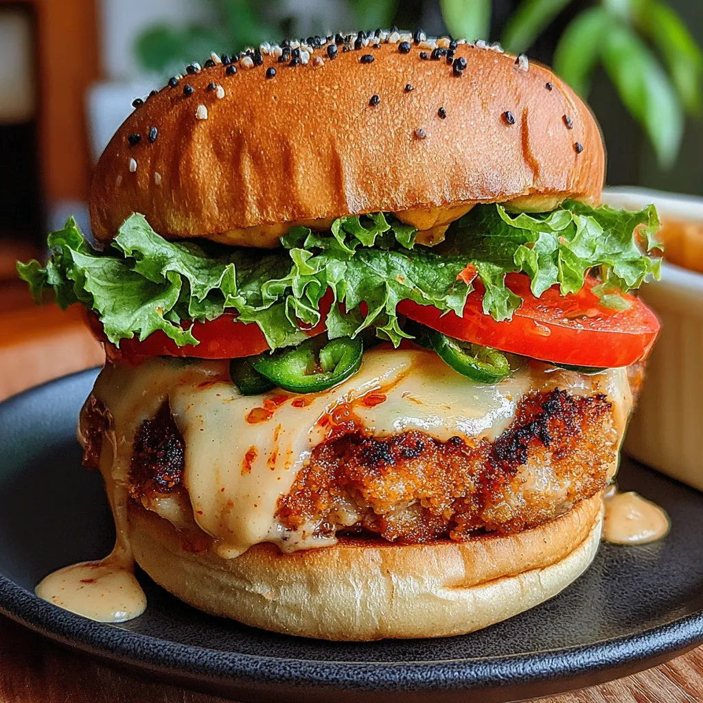 A Spicy Chipotle Chicken Burger with lettuce and tomato.