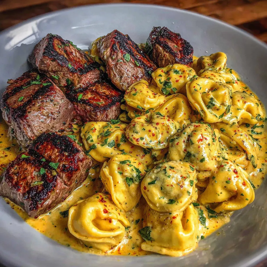 A plate of food with meat and pasta.
