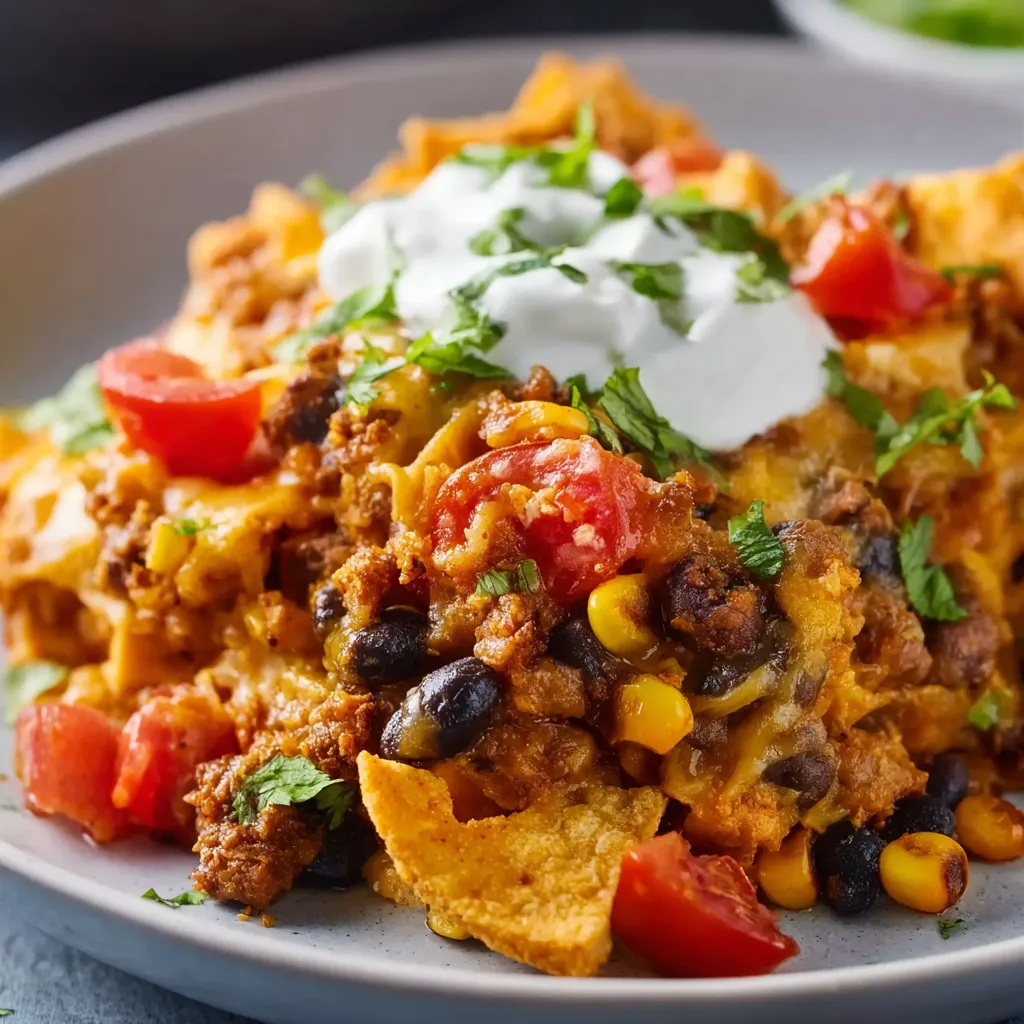 A plate of food with a white sauce on top.