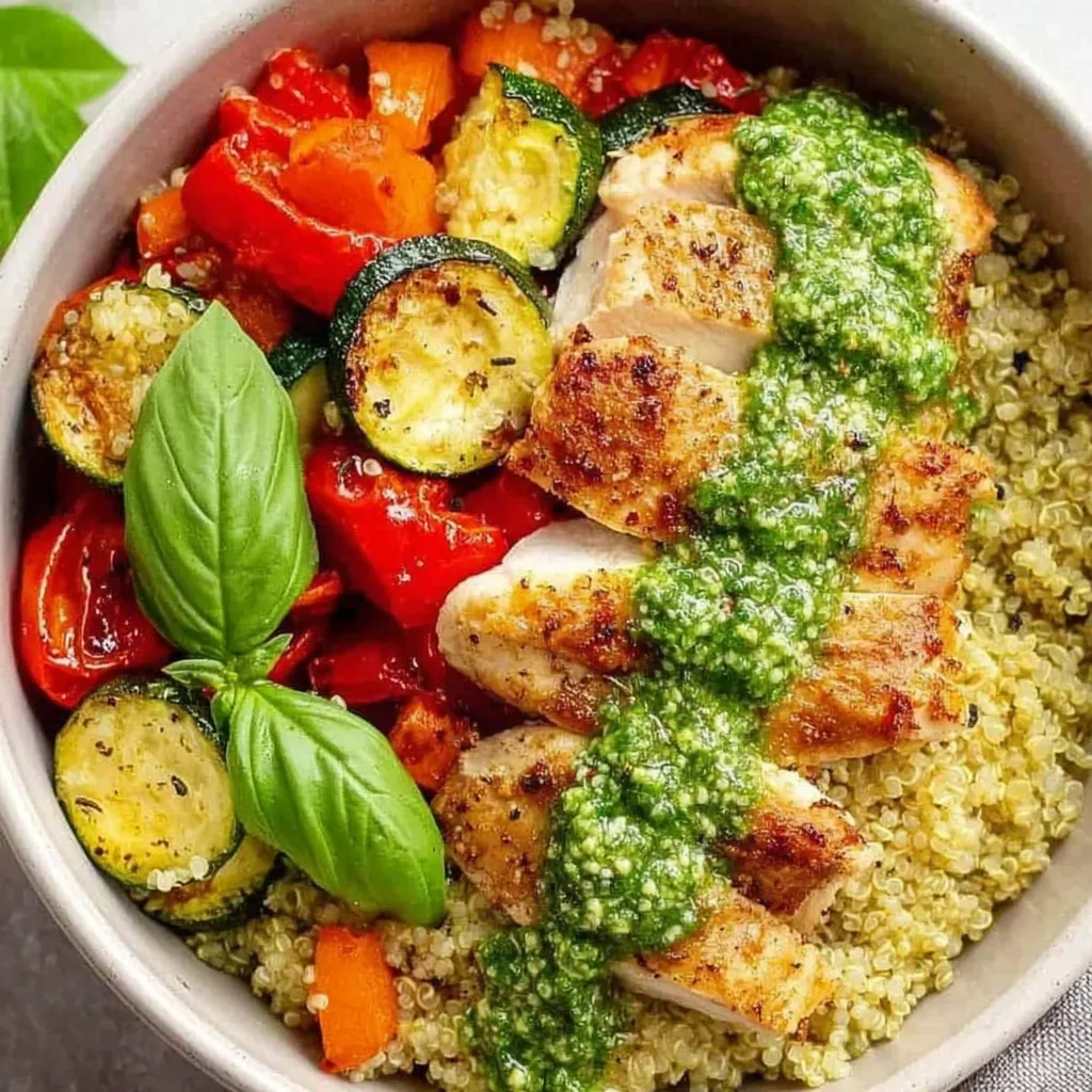 A bowl of Mediterranean grilled chicken and quinoa.